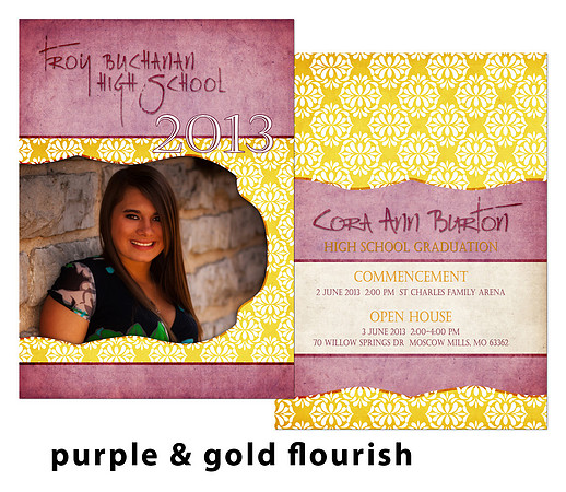 purple & gold flourish photo card